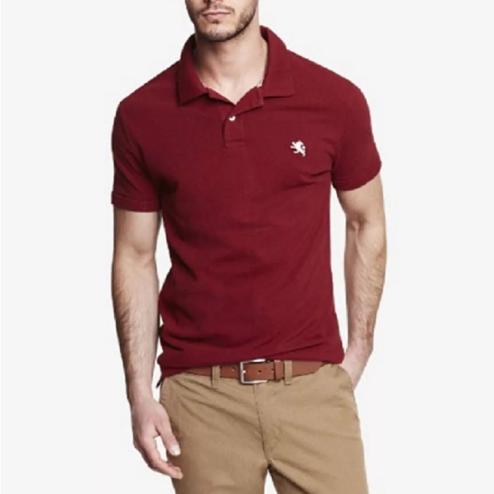 Express Dark Red Polo Embroidered Lion Logo Fitted Shirt Men’s Size L